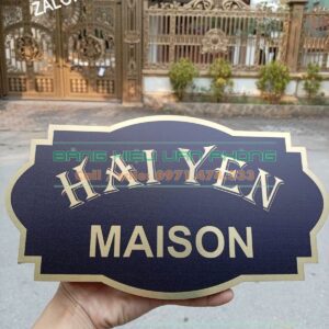 Biển số nhà inox, Bảng villa biệt thự, Biển inox uốn chân nổi, Bảng kim loại vàng